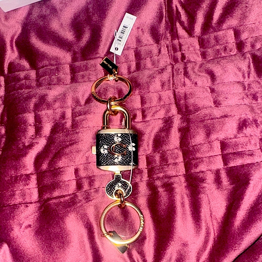 Coach Black and Gold Key Holder with Floral Design F76451 - Picture 3 of 5